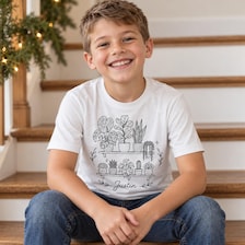 botanical personalized kids shirt line art style for sale, elegant hand-drawn botanical illustrations featuring organic flowing lines, soft quality fabric designed for active play and everyday comfort, unique personalization option for each child, perfect bedroom or playroom decor companion piece, memorable personalized gift for young plant lovers