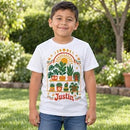 botanical personalized kids shirt retro boho style for sale, whimsical illustrated greenery and leaf patterns with warm vintage color palette, lightweight breathable cotton blend material ideal for all-day comfort, nature-inspired apparel celebrating botanical beauty and retro vibes, delightful wardrobe staple for adventurous young nature enthusiasts, thoughtful personalized gift for children who adore boho aesthetics and plant themes