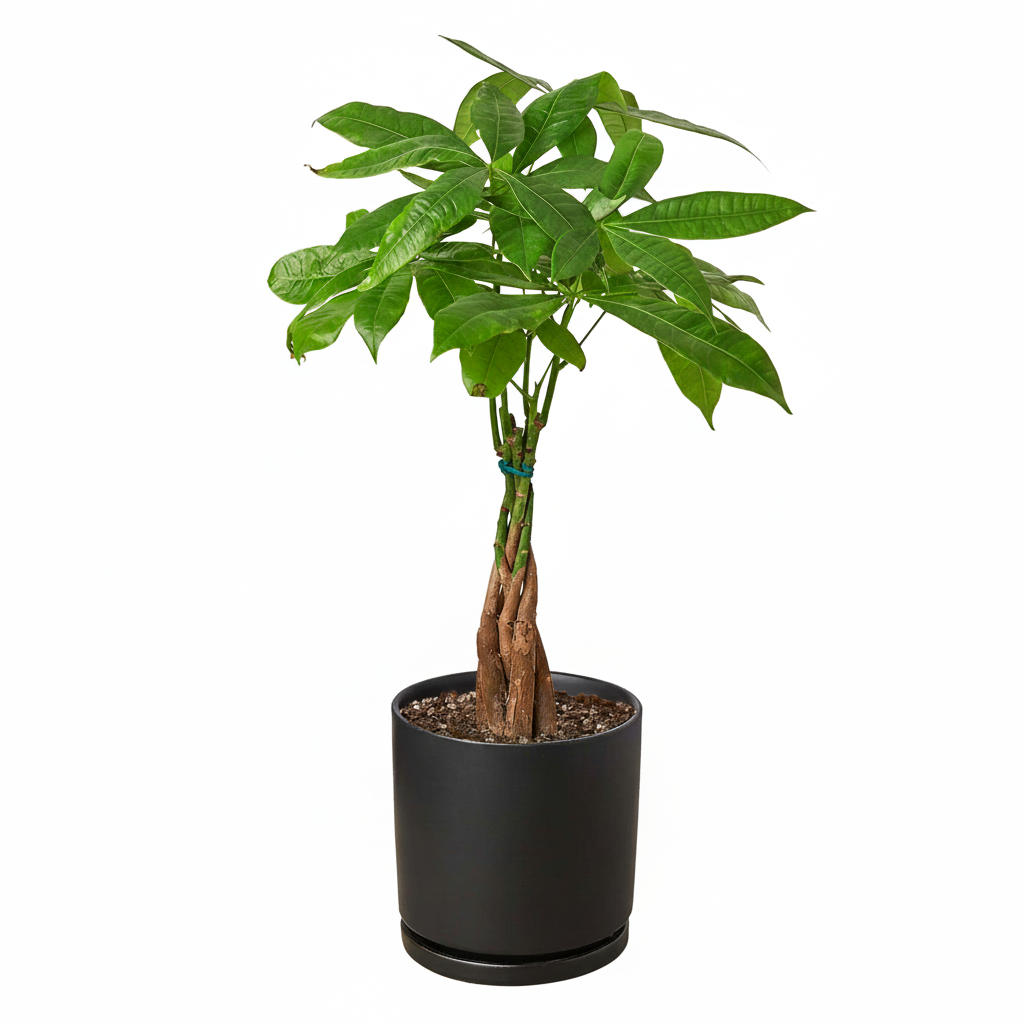 4 inch Braided Pachira Stump Money Tree in black ceramic pot, buy Braided Pachira Stump Money Tree online, Braided Pachira Stump Money Tree for sale