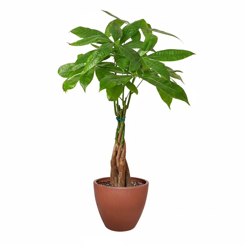 4 inch Braided Pachira Stump Money Tree in decorative pot, easy to care indoor plants, feng shui houseplants