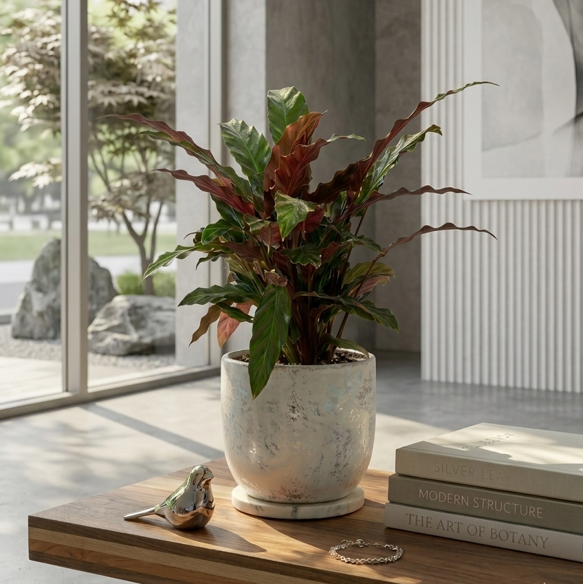 Calathea Rufibarba 'Furry Feather' live plant for sale, Furry Feather Calathea potted plant for living room decor, Furry Feather Calathea low light indoor plant easy care