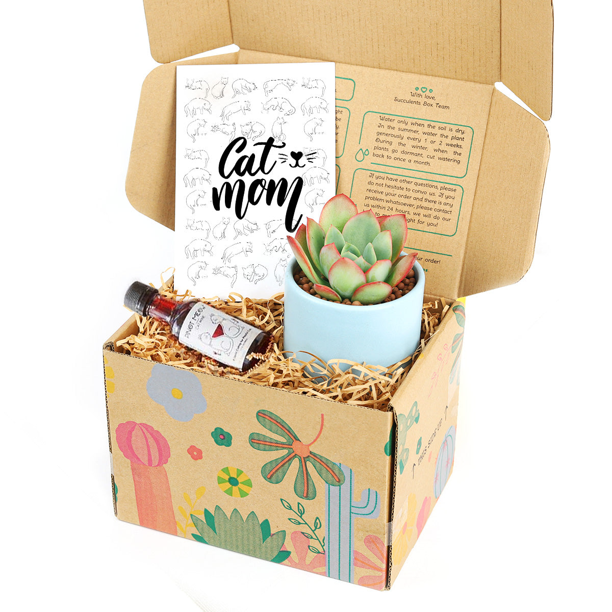 pet-friendly gift box, gift box for pets, succulents gift box, gift box for pet owners, cat wine, greeting card for cat person 2025