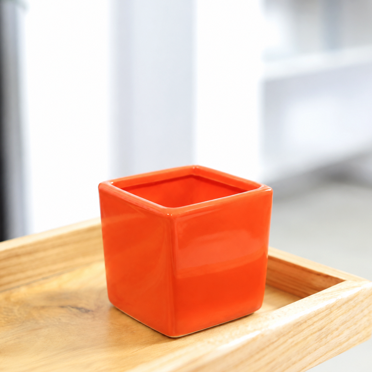 buy ceramic color cube container live plant sky blue online, cool sky blue ceramic cube pot with smooth glazed finish, petite 3x3 inch square planter with modern geometric shape, suited for drought-tolerant succulents or no-soil air plants, vivid blue hue creates striking contrast with green curvy leaves, stylish desk or shelf decor piece, delightful pet-friendly plant gift for any occasion