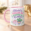15 oz Coffee &amp; Plants Cute Pastel Personalized Mug for sale, generous capacity personalized ceramic mug featuring adorable coffee plant themed cute pastel artwork, customizable with recipient name or special message for thoughtful presentation, smooth glazed surface with vibrant plant and coffee motif design, excellent gift mug for desk plant displays and morning ritual moments, meaningful personalized keepsake gift for botanical coffee lovers
