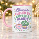 15 oz Coffee &amp; Plants Cute Pastel Personalized Mug for sale, generous capacity personalized ceramic mug featuring adorable coffee plant themed cute pastel artwork, customizable with recipient name or special message for thoughtful presentation, smooth glazed surface with vibrant plant and coffee motif design, excellent gift mug for desk plant displays and morning ritual moments, meaningful personalized keepsake gift for botanical coffee lovers