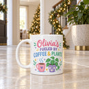 Coffee &amp; Plants Personalized Mug - Colorful Floral Design for sale, stunning full-wrap floral motif with layered botanical elements and verdant plant details throughout, personalized custom engraving adds meaningful personal touch to functional drinkware, premium quality ceramic withstands daily dishwashing and microwave use, celebrates the intersection of coffee culture and plant parenthood, decorative kitchen shelf or coffee station centerpiece