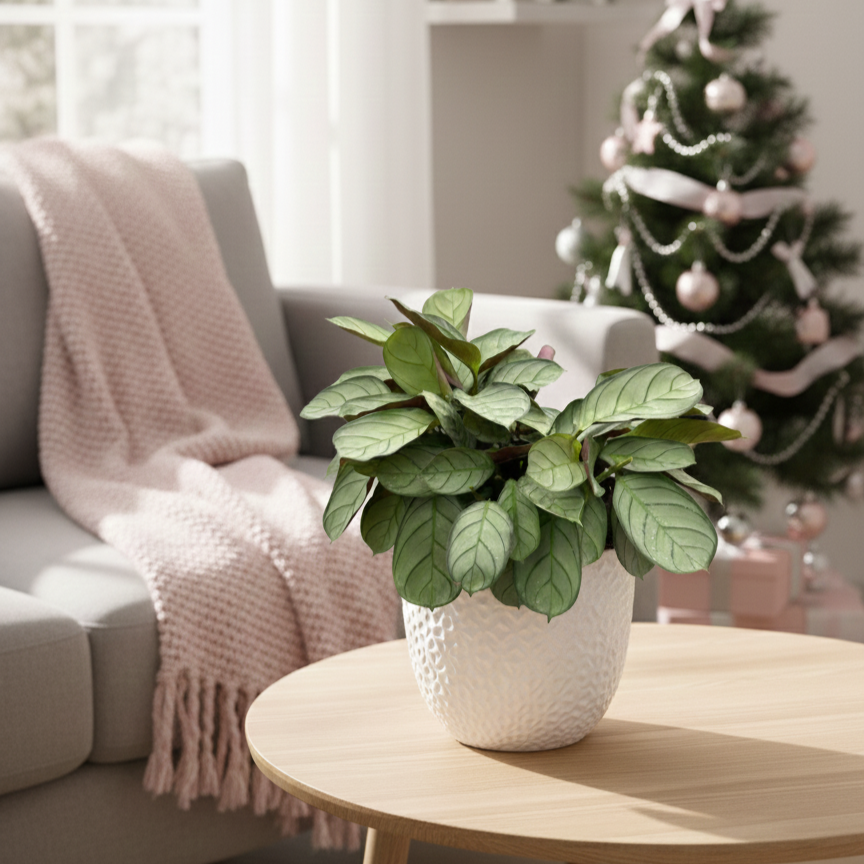 Ctenanthe burle-marxii Amagris Prayer Plant, Never Never Plant, Fishbone Plant, 6" Live Indoor Plant with Silvery Fishbone Foliage and Purple Undersides