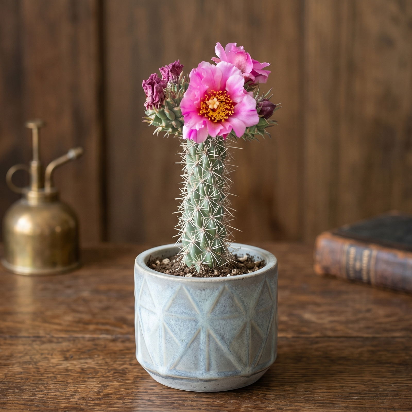 buy cylindropuntia spinosior - cane cholla live cactus 7-9 inch unrooted online, spiny branching green stems with whitish clustered spines, treelike upright growth form, vivid purple summer blooms, cold hardy and drought tolerant, bold architectural