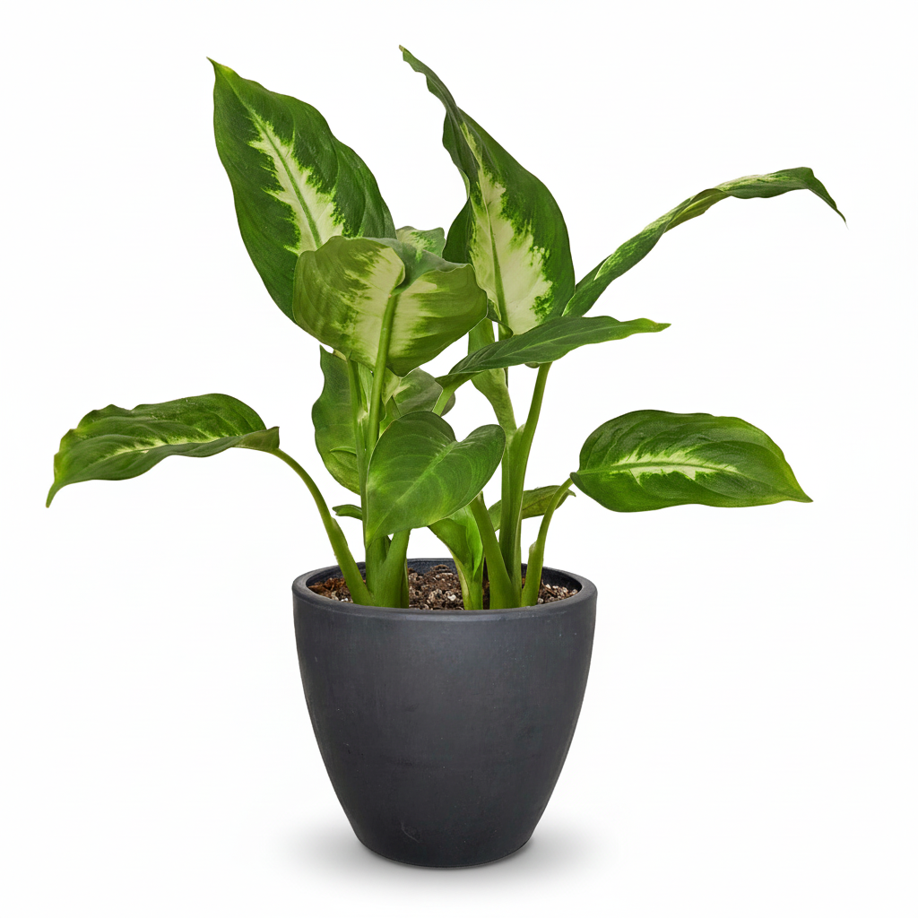 4 inch Dieffenbachia Camille in black decorative pot, cream-green leaves plants, Indoor decorative plant