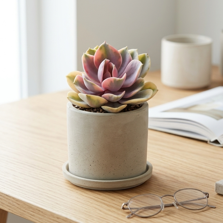 buy Echeveria Rainbow live succulent 4 inch online, colorful forest green and white variegated leaves, compact rosette form, low maintenance drought tolerant plant, architectural bohemian style, perfect gift for plant lovers and beginners