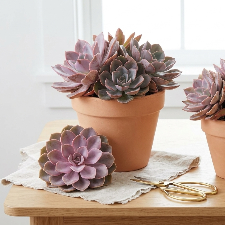 buy extra large cutting echeveria pink tones live succulent online, pink and mauve rosette leaves with thick fleshy texture, architectural form, tolerates dry air and heated offices, pet friendly succulent ideal for plant lovers seeking low maintenance decor, ships bare root ready to propagate