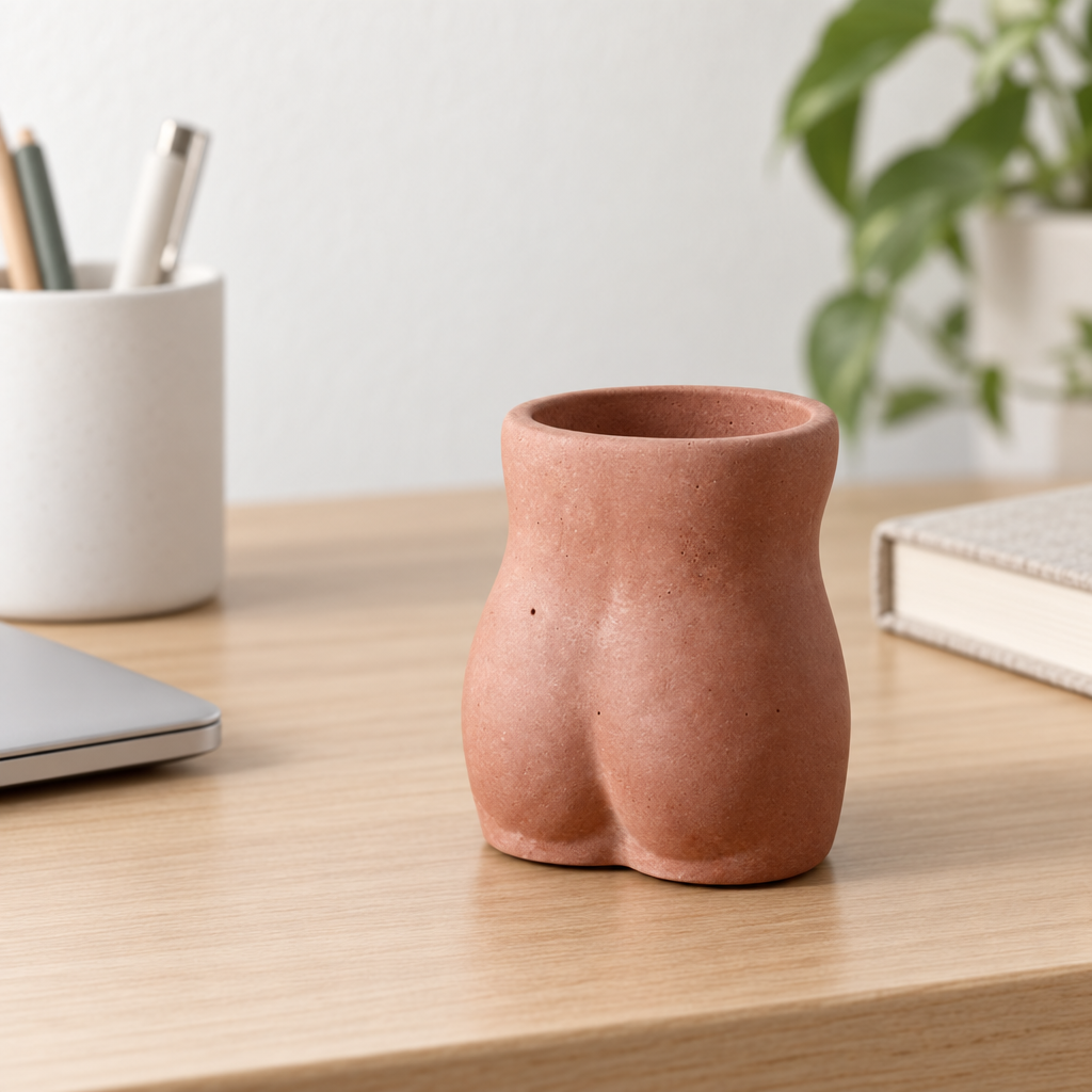 Rust Female Figure Planter for sale, terracotta inspired concrete pot, warm color accent, unique home accessory, for air plants, perfect birthday gift