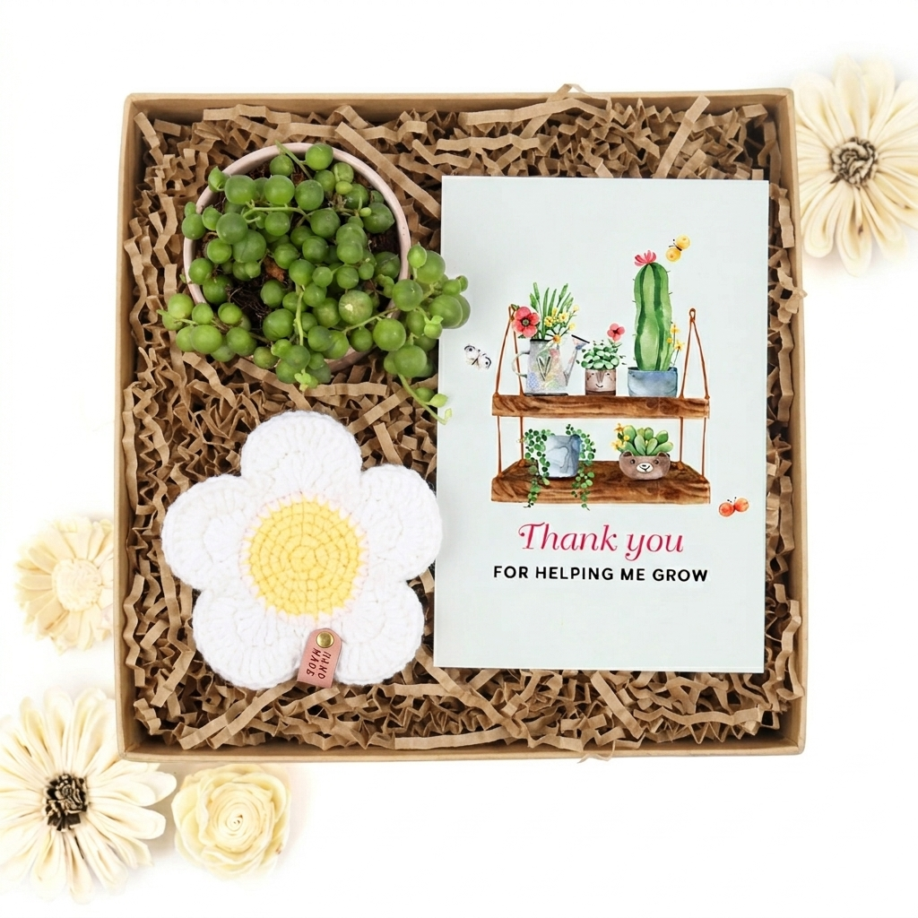 Mother's Day plant and coaster set, Sentimental gifts for plant-loving mothers, Small indoor plant gift set for her, Low-maintenance desk plant gift box, Aesthetic succulent gift for coffee table decor