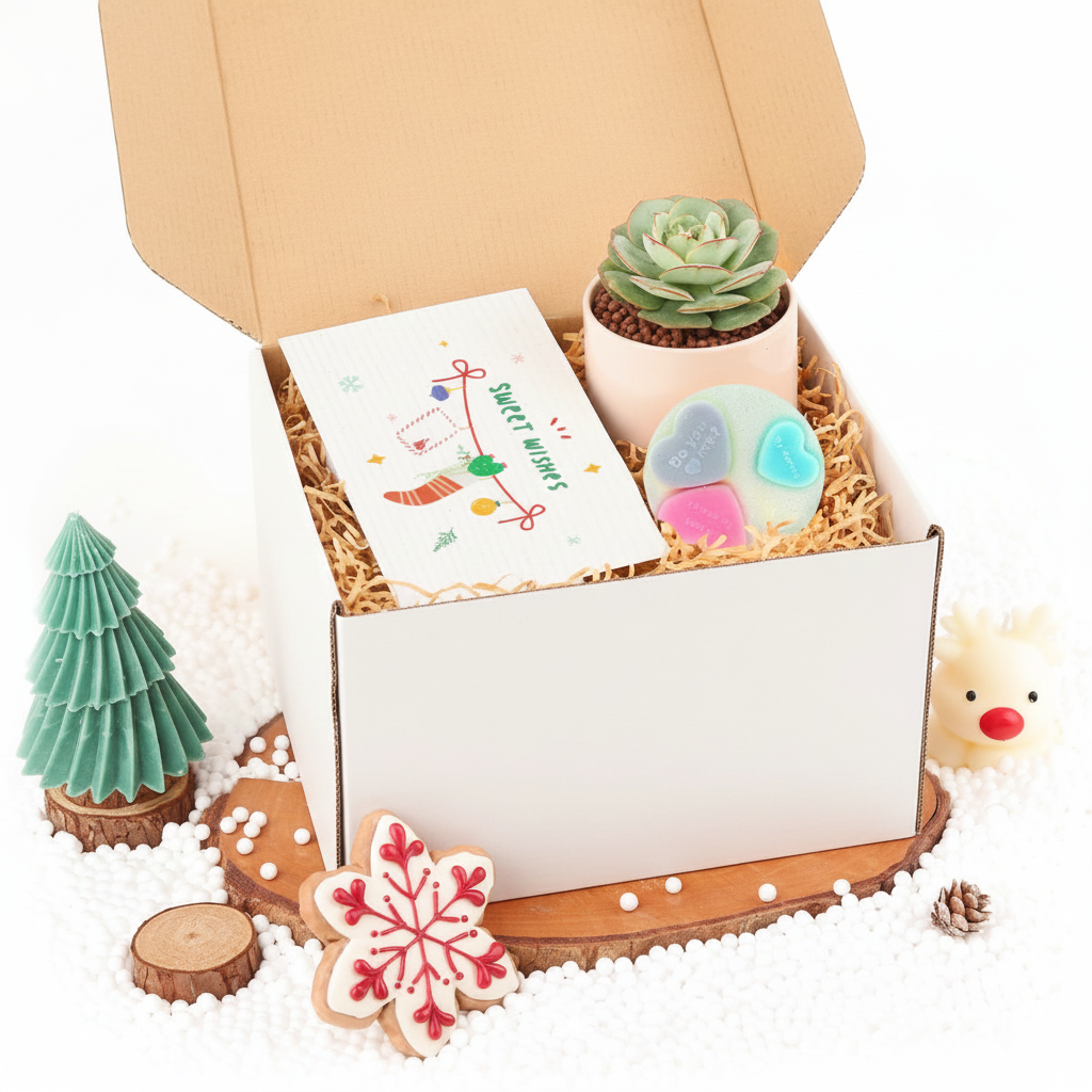 Gift Box - 1 Succulent and 1 Heart Glitter Soap, buy holiday gift set online, xmas gift set near me