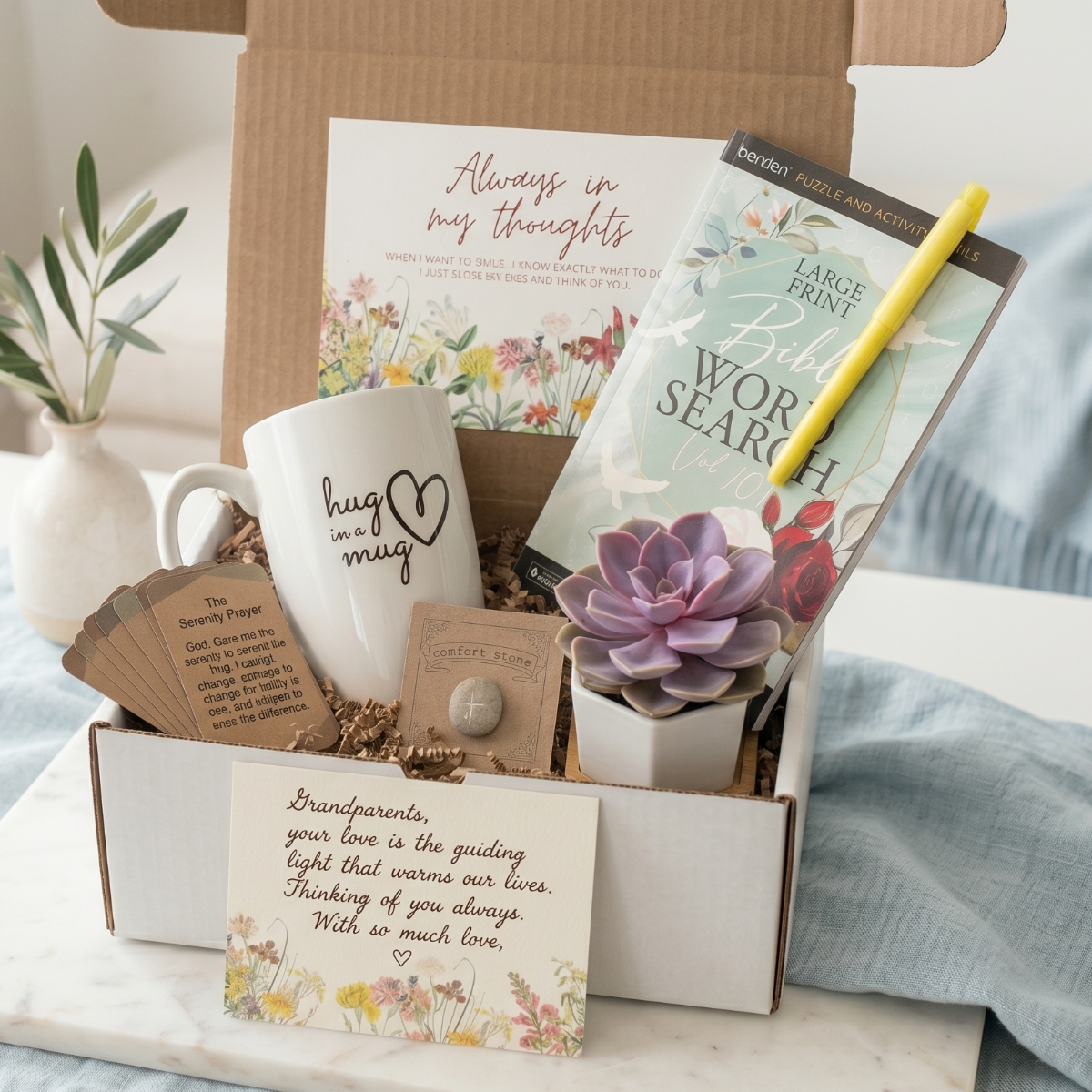 Grandparent Care Gift Box for sale, gift box for grandparents with love and comfort, thinking of you gift box for grandparents, small care package to cheer up grandma, gift for aging parents comfort box