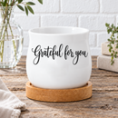 buy Succulent Pot - Grateful for you online, petite ceramic container with inspirational message, curved silhouette, eco-friendly bamboo base, versatile decoration for shelf or table, perfect thank you gift