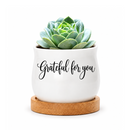 buy Succulent Pot - Grateful for you online, petite ceramic container with inspirational message, curved silhouette, eco-friendly bamboo base, versatile decoration for shelf or table, perfect thank you gift