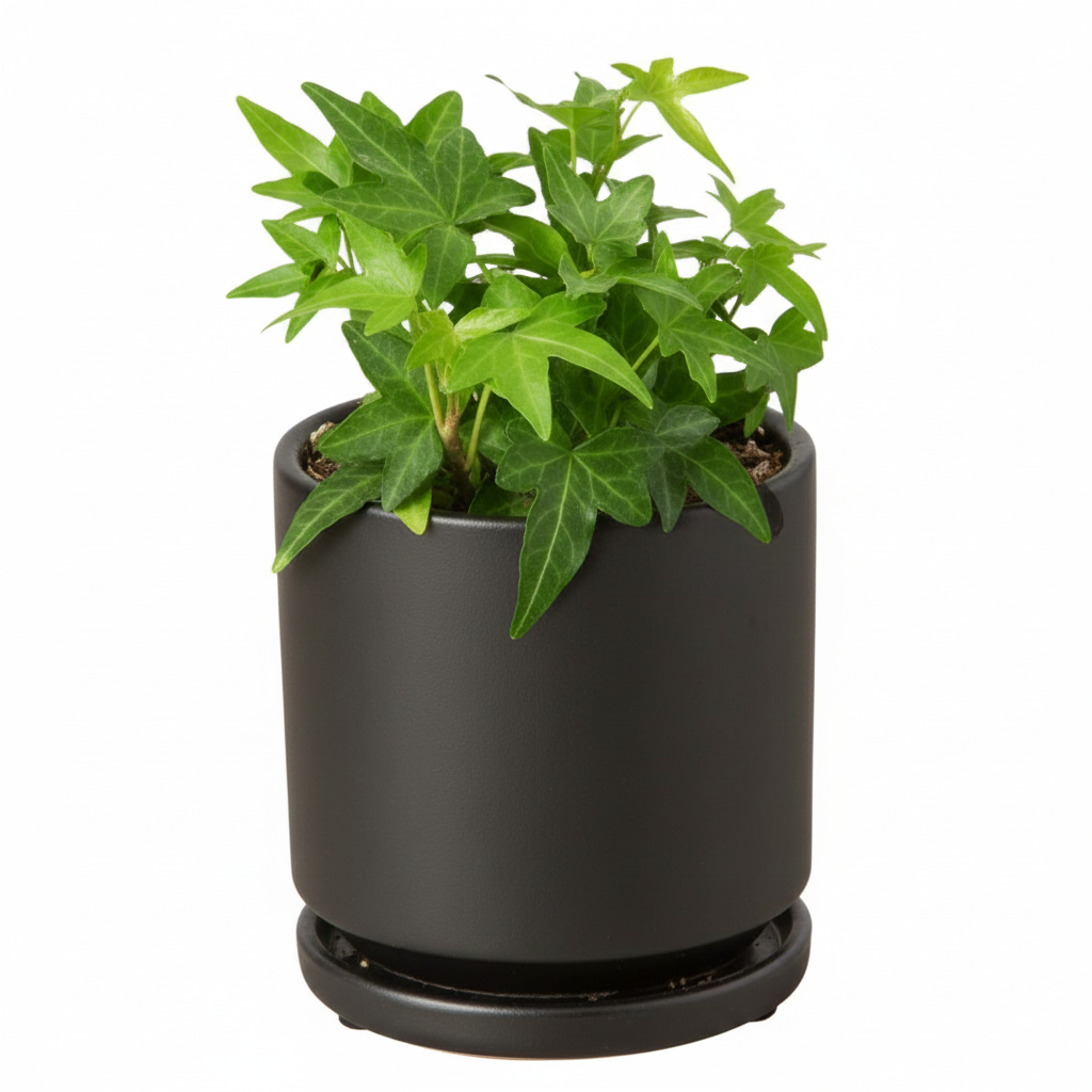 Green Ivy Plant in black ceramic decorative pot, plant with pot for decoration, small plant for small space