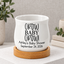 buy personalized succulent pot growing baby with engraved details online, durable ceramic construction with polished matte finish, available in bulk quantities for events or gifting campaigns, shallow wide planter design ideal for succulent arrangements, beautiful personalized gift option for weddings baby showers and corporate events
