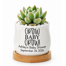 buy personalized succulent pot growing baby with engraved details online, durable ceramic construction with polished matte finish, available in bulk quantities for events or gifting campaigns, shallow wide planter design ideal for succulent arrangements, beautiful personalized gift option for weddings baby showers and corporate events