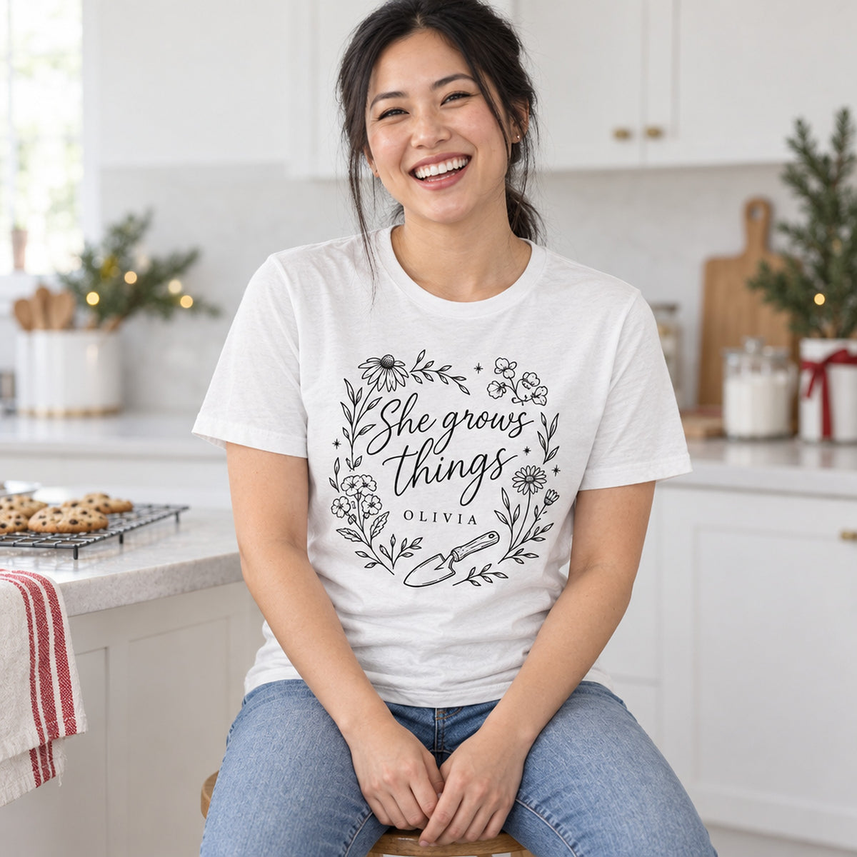 buy grows things personalized line art shirt live plant online, hand-drawn botanical line art print with nature-inspired minimalist design, premium quality fabric construction with durable long-lasting wear, charming personalized gift for indoor gardening enthusiasts, ideal present for plant parent gift seekers