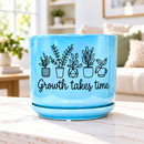 Iridescent Blue Ceramic Pot - Growth Takes Time