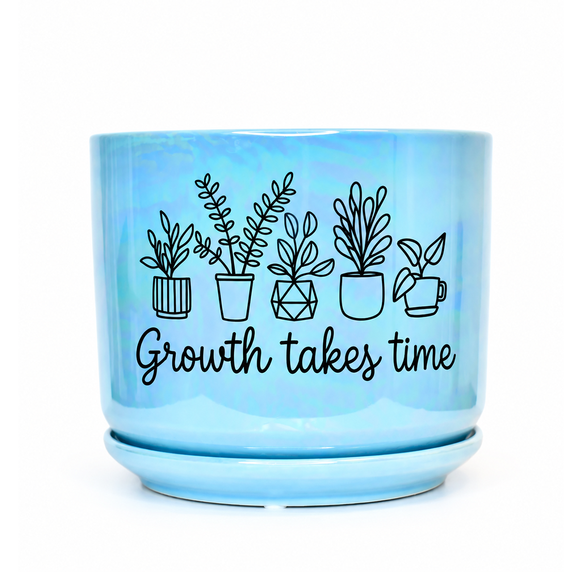 Iridescent Blue Ceramic Pot - Growth Takes Time
