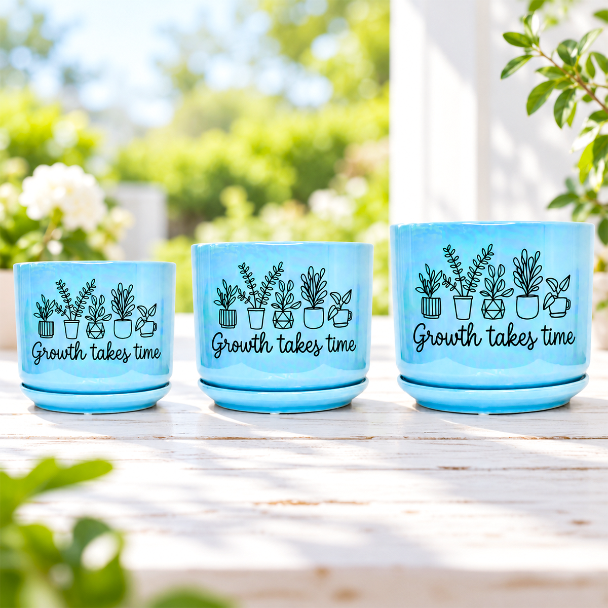 Iridescent Blue Ceramic Pot - Growth Takes Time