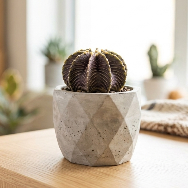 buy gymnocalycium friedrichii vos 1241 premium live cactus 1-2 inch online, compact globular form with ribbed green-to-purple body, short tan-brown spines, funnel-shaped pink blooms, drought tolerant easy care, architectural accent for windowsill or