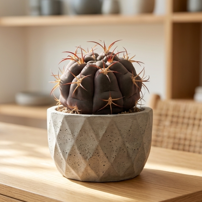 buy gymnocalycium pflanzii var. albipulpa live cactus 4 inch online, purple ball geometric spines specimen gift