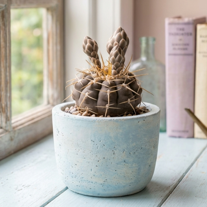 buy gymnocalycium schroederianum live cactus 4 inch online, squat globular purple-green stem thick spines modern decor collector gift