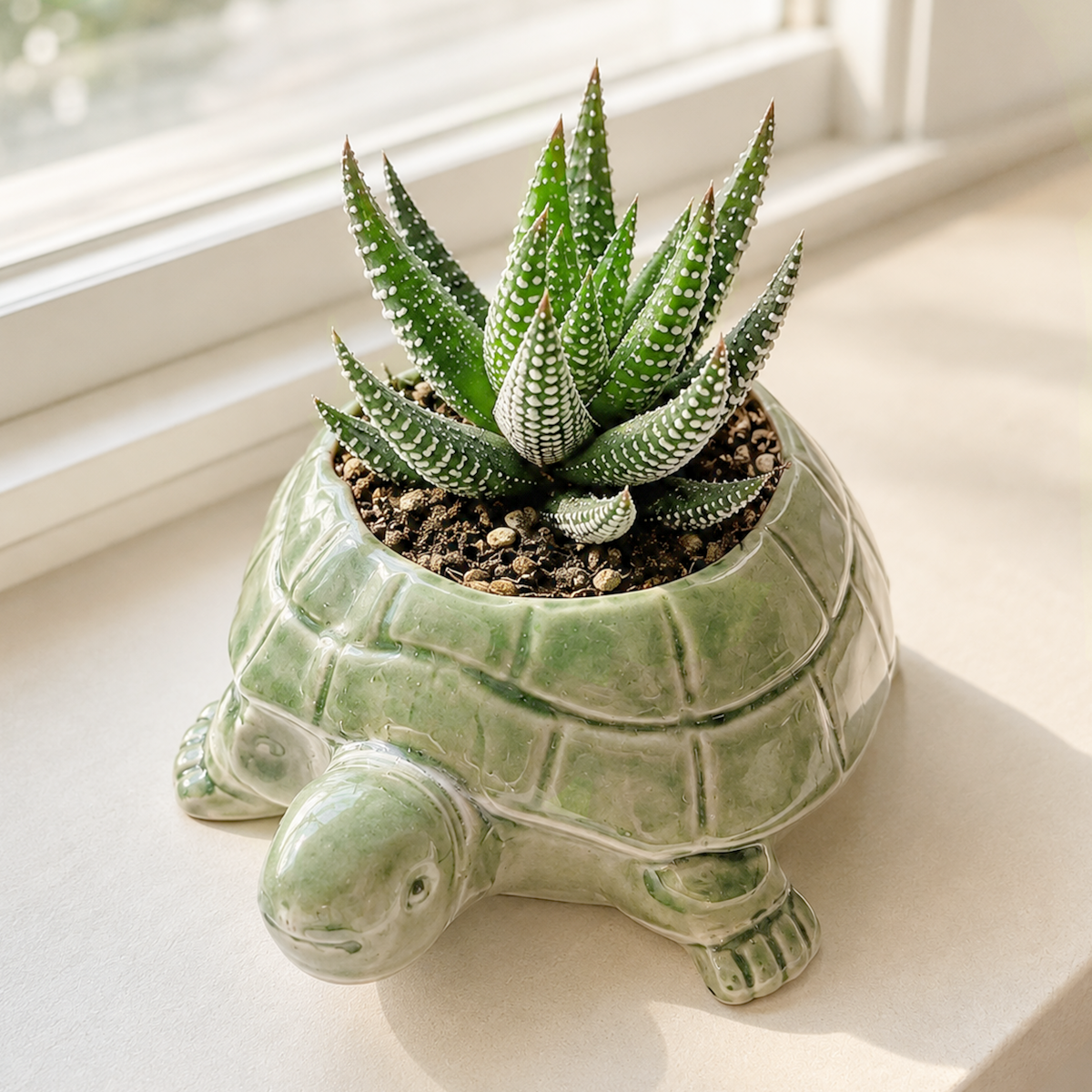 Buy Haworthia Hybrid live plant online. This compact succulent forms attractive rosettes with thick, textured green leaves and unique markings. Easy to care for, it thrives in bright indirect light, well-draining soil, and occasional watering.