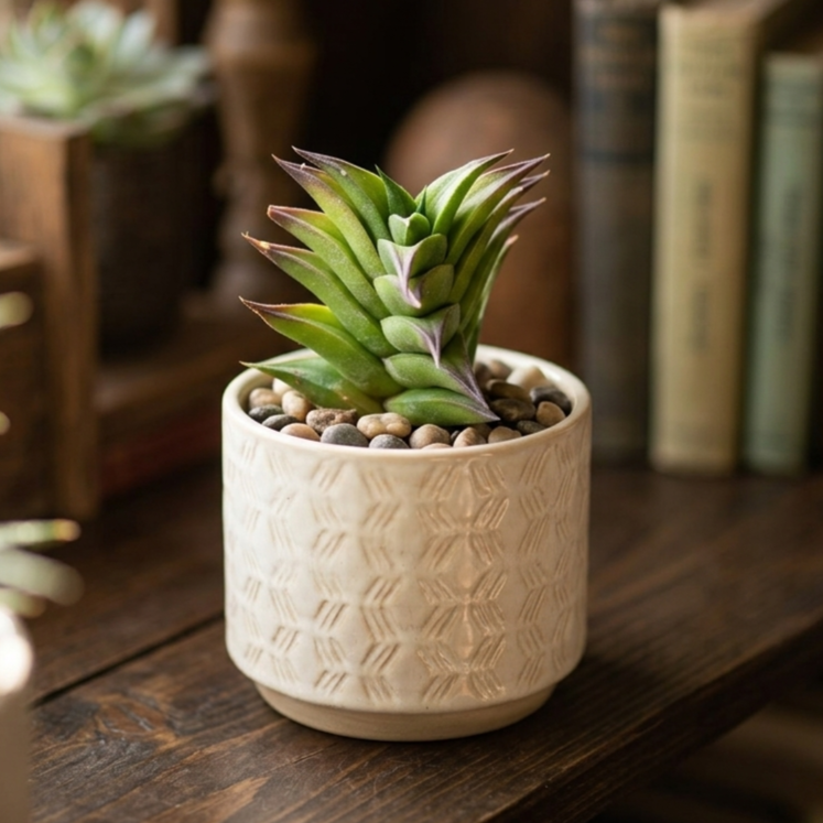 buy haworthia viscosa live succulent small online, triangular sticky textured leaves, architectural geometric column growth, dark olive green coloration, drought tolerant easy care, perfect modern minimalist desk accent, unique geometric houseplant gift