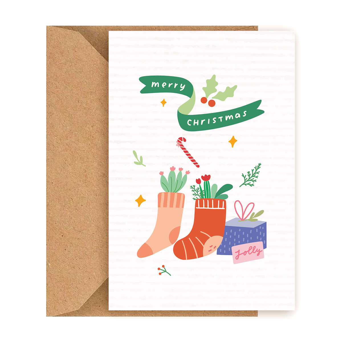 Merry Christmas Stockings Postcard, christmas Postcard 2025, cute design Postcard for plant lovers