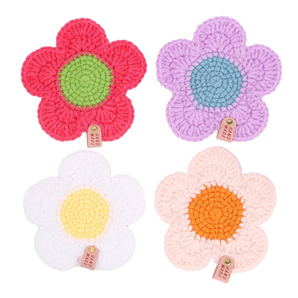 Set of 4 Handmade Crochet Daisy Coasters, Rustic Floral Home Decor Gift