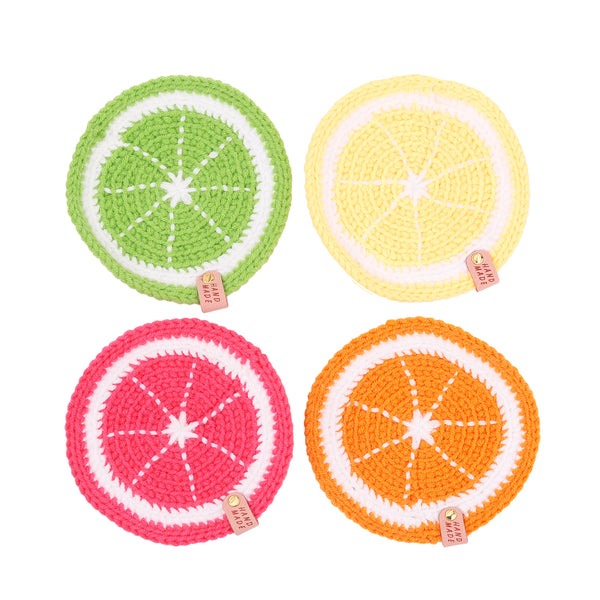 Set of 4 Handmade Fruit Slice Coasters, Handcrafted Crochet Citrus Slice Coasters for Sale