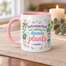 15 oz introverted plant lover cute pastel personalized mug for sale, beautiful soft pastel ceramic construction with charming botanical character design, customizable name or message makes it a one-of-a-kind gift for plant enthusiasts, soothing color scheme perfect for cozy home beverage enjoyment, stylish mug accent for shelves desks or kitchen collections, wonderful personalized keepsake gift for quiet nature lovers and indoor gardeners