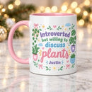 15 oz introverted plant lover cute pastel personalized mug for sale, beautiful soft pastel ceramic construction with charming botanical character design, customizable name or message makes it a one-of-a-kind gift for plant enthusiasts, soothing color scheme perfect for cozy home beverage enjoyment, stylish mug accent for shelves desks or kitchen collections, wonderful personalized keepsake gift for quiet nature lovers and indoor gardeners