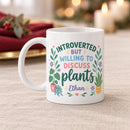 15 oz introverted plant lover personalized mug colorful floral design for sale, artistic floral composition featuring blooming flowers with naturalistic color gradients and foliage accents, premium ceramic construction with heat-resistant glazed finish, versatile drinkware for coffee tea cocoa or home beverage enjoyment, beautiful shelf display for plant lovers, special personalized gift for introverted gardeners and botanical collectors