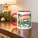 15 oz introverted plant lover personalized mug retro 70s design for sale, spacious ceramic mug featuring nostalgic retro plant imagery with authentic 70s color scheme, generous capacity for extended beverage enjoyment, premium quality drinkware for plant-loving personalities, complements eclectic home or workspace decor, special personalized gift for introverts who love plants