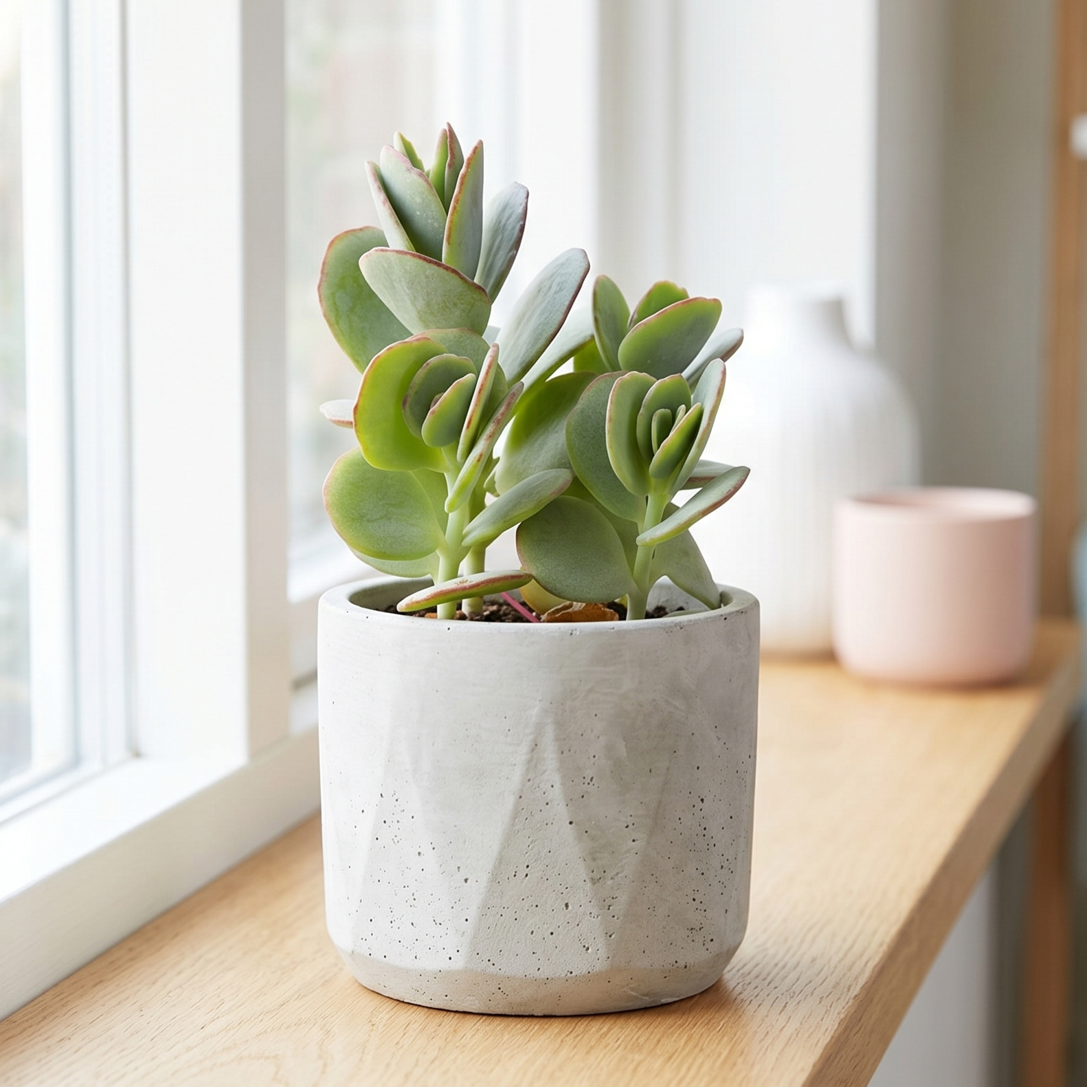 buy kalanchoe marnieriana - marnier's kalanchoe live succulent 2 inch online, blue-green paddle-shaped leaves with coral-pink winter tips, powdery waxy leaf coating, upright branching growth habit, drought tolerant low maintenance care, striking arch