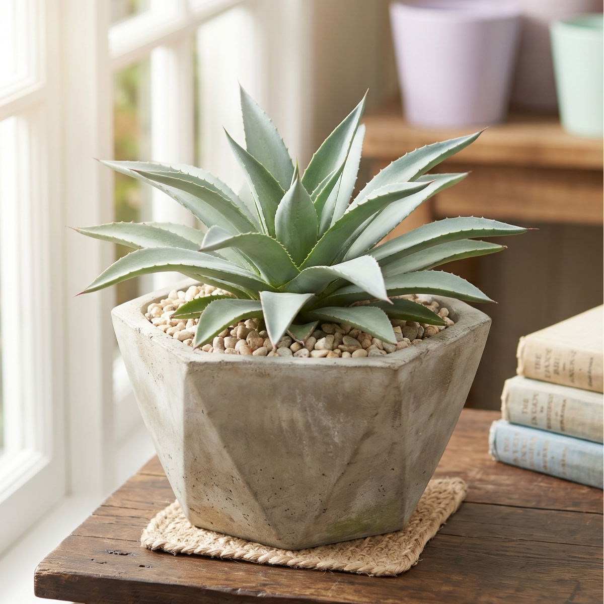 Buy 1.5 inch Mangave 'Frosted Elegance' plug online, Mangave Frosted Elegance compact sculptural succulent for desk shelf indoor styling, Mangave Frosted Elegance rare collector plant with refined soft color palette