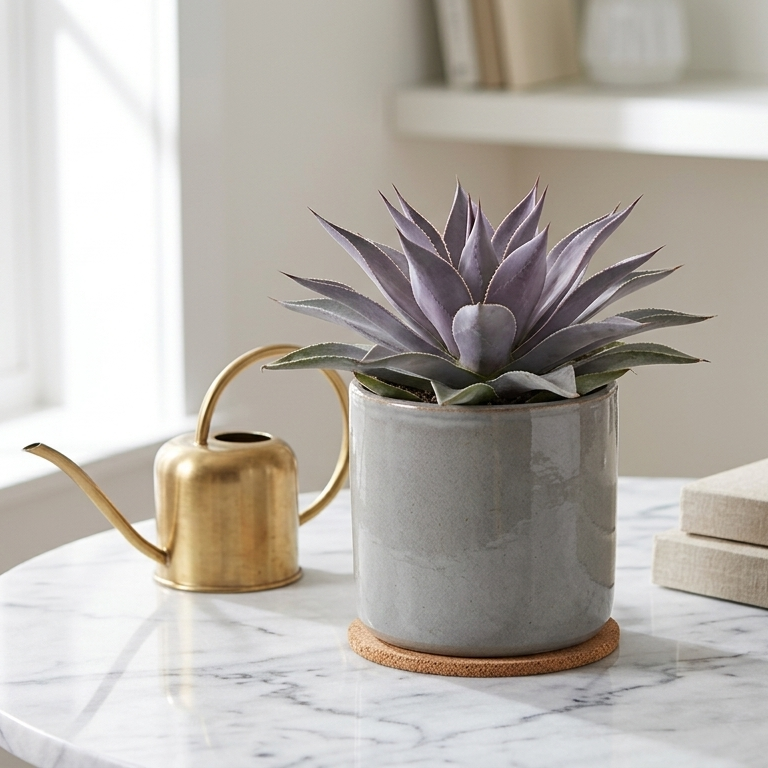 buy mangave lavender lady live succulent plug online, forest green and white variegated leaves with architectural form, drought tolerant and low maintenance, naturally humidifies air, perfect gift for plant lovers and busy professionals