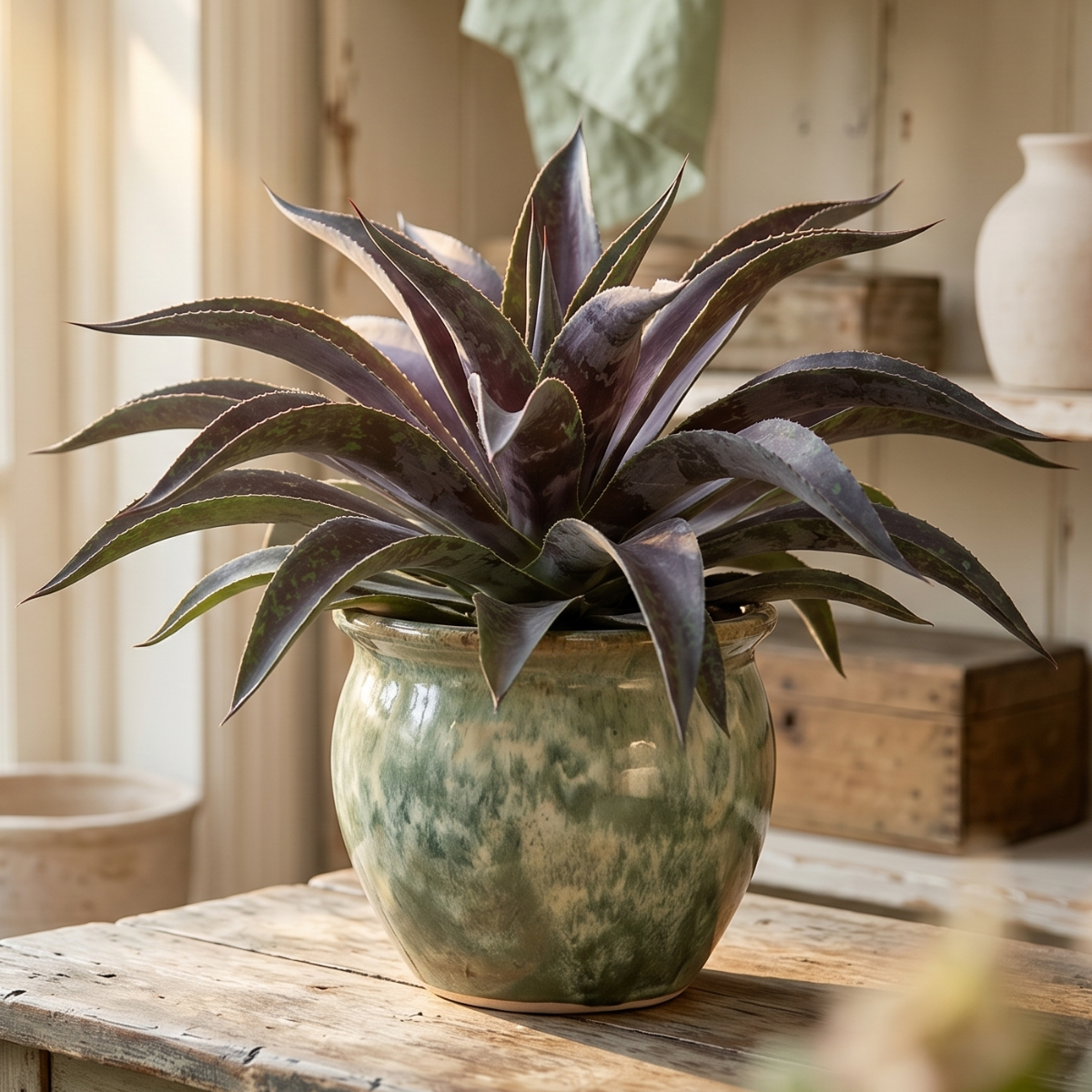 Mangave Mission to Mars 1.5 inch plug for sale, Mangave Mission to Mars drought tolerant low maintenance succulent for indoor outdoor use, Mangave Mission to Mars vibrant succulent with burgundy freckles ornamental plant, Mangave Mission to Mars rare collector plant with striking red and green contrast foliage