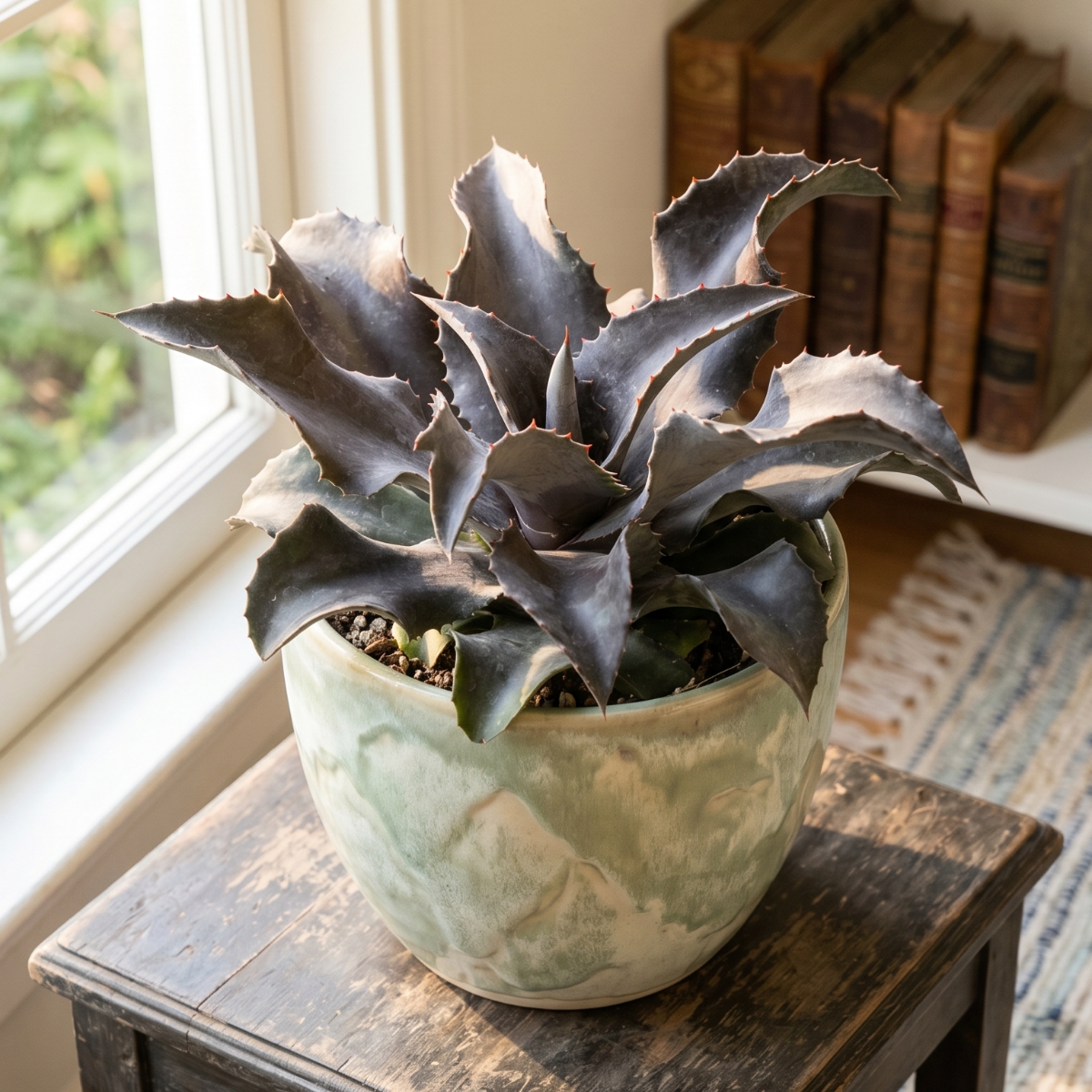 Mangave 'Night Owl' 1.5 inch plug for sale, Mangave Night Owl unique succulent with rich purple hues for indoor display, Mangave Night Owl exotic hybrid succulent with deep contrasting foliage tones