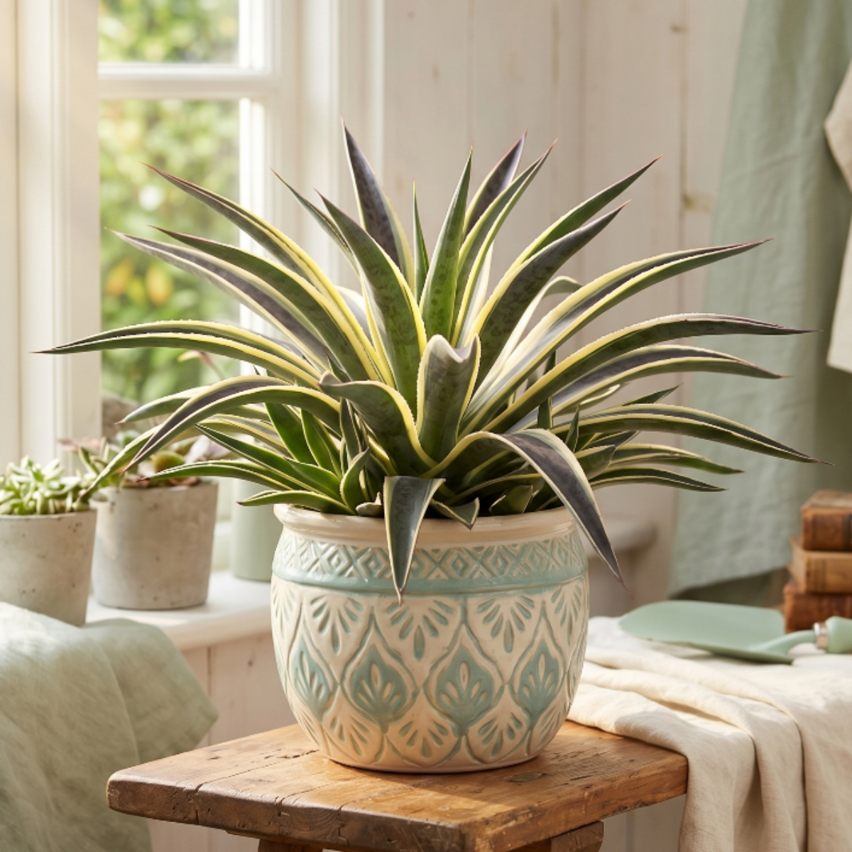 leopard plant succulent Mangave 'Snow Leopard' Rare Variegated Succulent Easy Care 4 inch / Clay Pot by Succulents Box