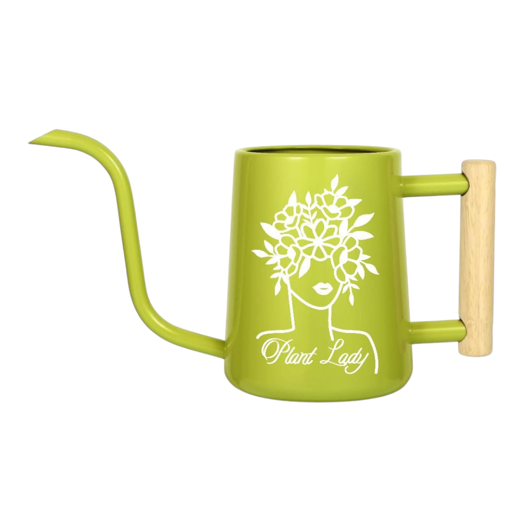 orange metal watering can - plant lady for sale, brilliant orange enameled steel with long-lasting finish, ergonomic handle curve for reduced hand strain, 2.1-liter volume perfect for regular household plant watering, great for maintaining healthy vibrant plant displays, ideal gift for outdoor and indoor gardening lovers