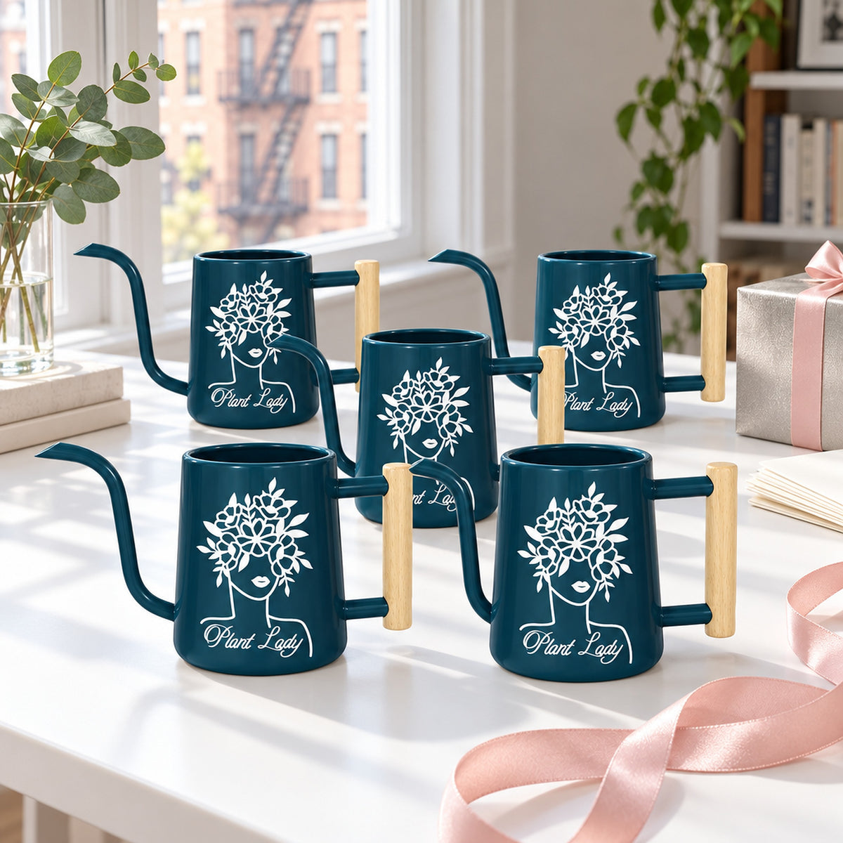 buy Pack of Metal Watering Can - Plant Lady 5-pack purple online, deep violet colored metal exterior, sturdy welded joints, comfortable top loop handle, great for small houseplants, unique plant lover gift