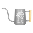 pink metal watering can plant lady for sale, soft pink powder-coated finish with sturdy metal frame, long reach spout for precision watering, contemporary garden tool design, perfect for balcony planters and container gardens, thoughtful present for gardening enthusiasts