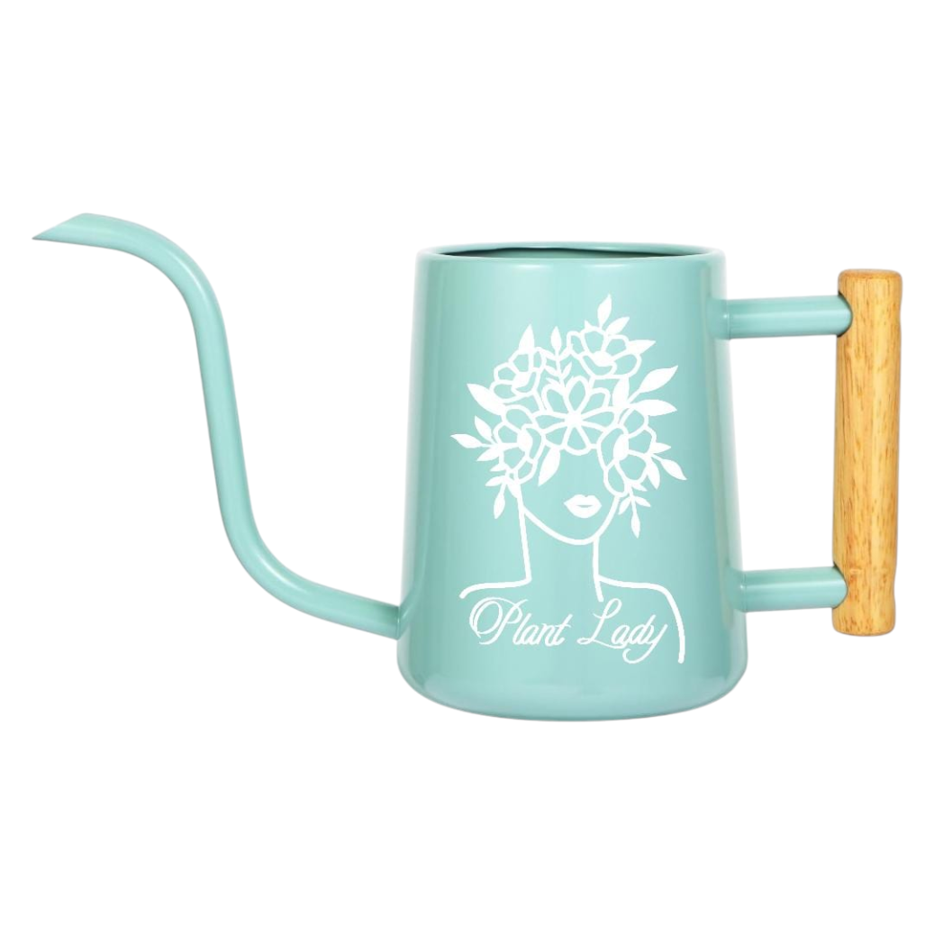 pink metal watering can - plant lady for sale, sweet pink enamel steel body with protective gloss, lightweight construction with sturdy base, 2-liter volume ideal for gentle and controlled watering, perfect for creating beautiful indoor plant arrangements, delightful gift for botanical decorators